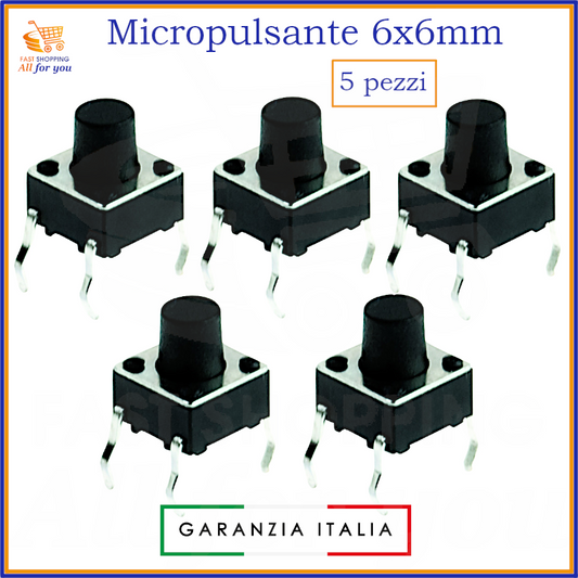 Microinterruttore tattile 4 Pin 6x6mm, altezza 7mm, per saldatura su PCB.