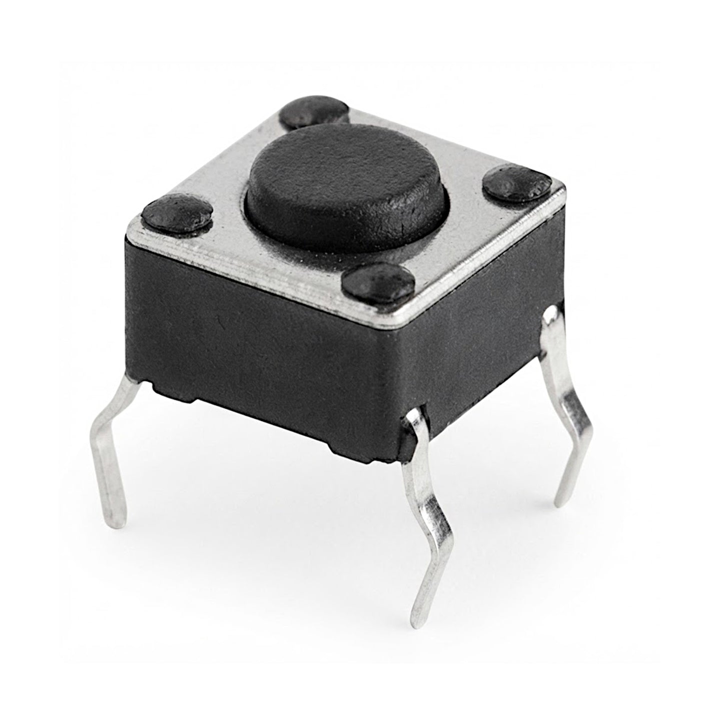Micropulsante tattile 6x6mm con 4 pin a saldare per circuito stampato PCB, altezza 4.3mm con tasto grigio scuro, ideale per progetti di elettronica.