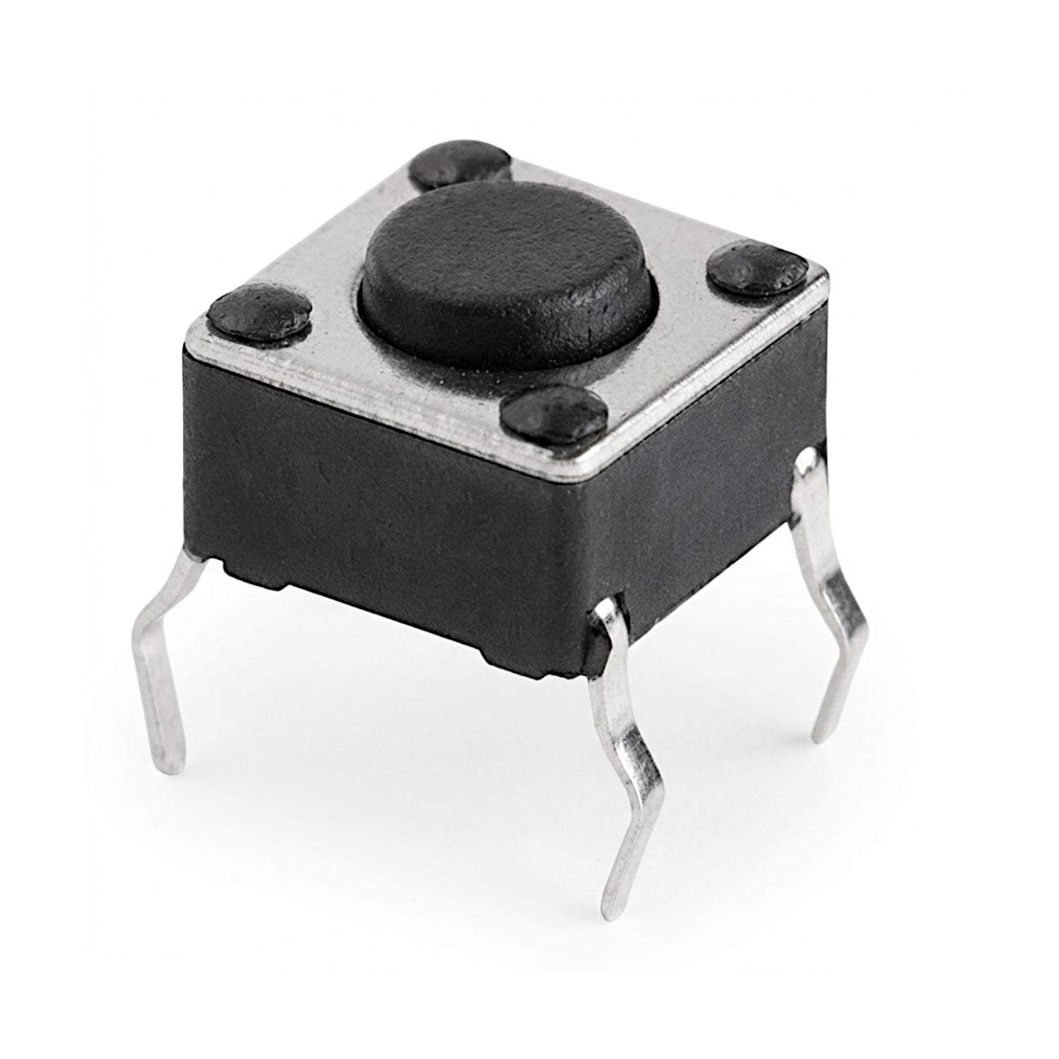 Micropulsante tattile 6x6mm con 4 pin a saldare per circuito stampato PCB, altezza 4.3mm con tasto grigio scuro, ideale per progetti di elettronica.
