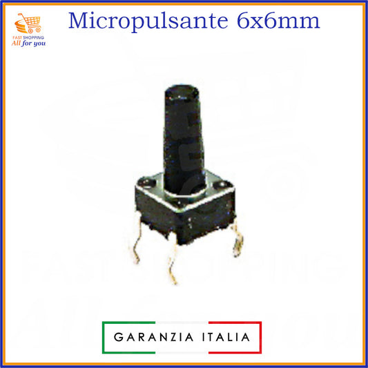 Micropulsante tattile grigio scuro 6x6mm con 4 pin per montaggio PCB, altezza 12.5mm, 12V 50mA.
