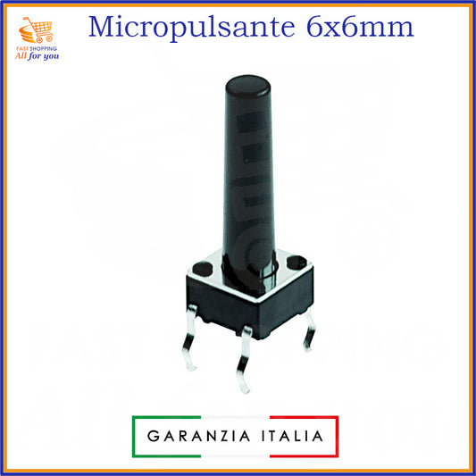 Micropulsante tattile grigio scuro 6x6mm con 4 pin per montaggio PCB, altezza 17.0mm, 12V 50mA.