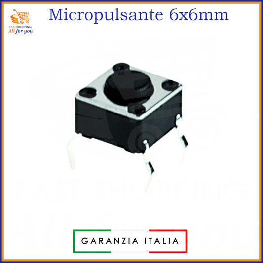 Micropulsante tattile grigio scuro 6x6mm con 4 pin per montaggio PCB, altezza 4.3mm, 12V 50mA.