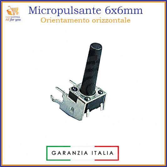 Micropulsante tattile orizzontale grigio scuro 6x6mm con 4 pin per montaggio PCB, altezza 15.85mm, 12V 50mA.