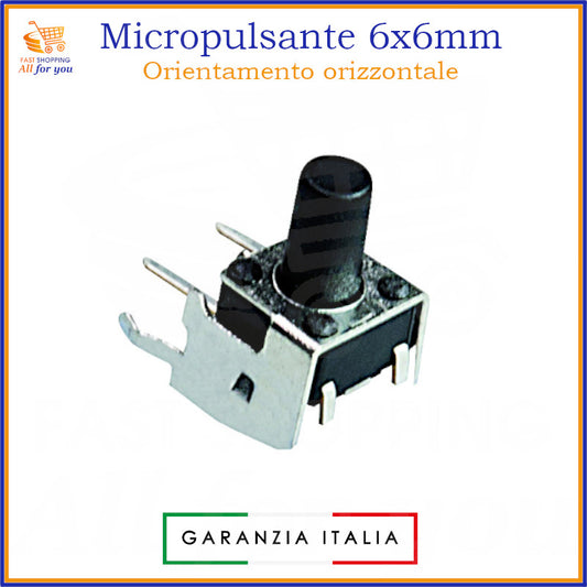 Micropulsante tattile orizzontale grigio scuro 6x6mm con 4 pin per montaggio PCB, altezza 8.35mm, 12V 50mA.