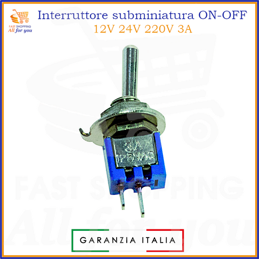 Mini interruttore a levetta ON-OFF unipolare con terminali a saldare, 3A 125Vac (1.5A 250Vac), compatibile con 12V 24V 220V.