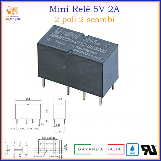 mini Rele 5V DPT doppio scambio IP67