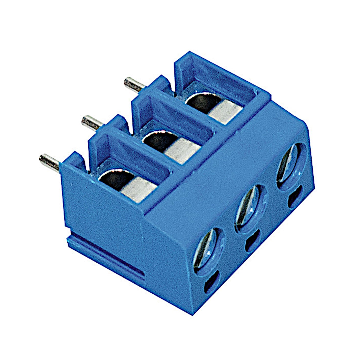 Morsetto a vite per circuito stampato PCB a 3 poli con passo da 5mm, colore blu, 15A e 300V, ideale per connessioni elettroniche sicure.
