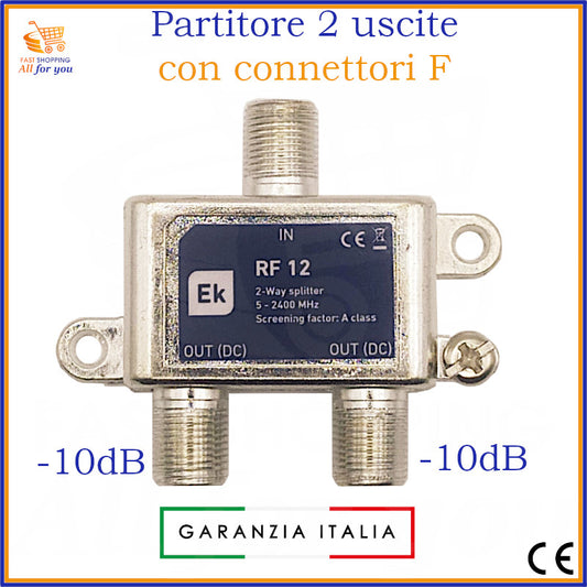 Partitore antenna 2 uscite con connettori F 5-2400 MHz – Ek RF12 Made in Italy
