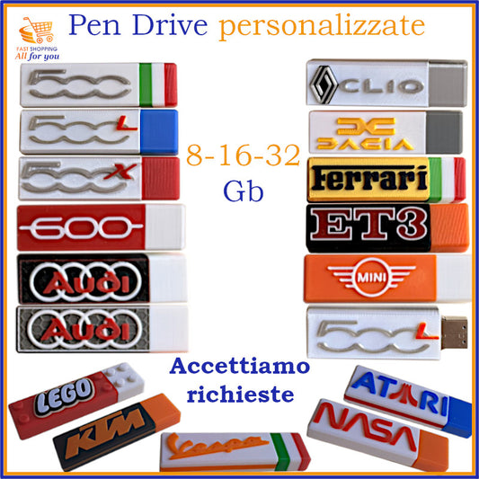 Scopri le Pen Drive da 16GB personalizzate con loghi e scritte su richiesta. Artigianali, stampate in 3D, ideali per regali originali o promozioni aziendali.