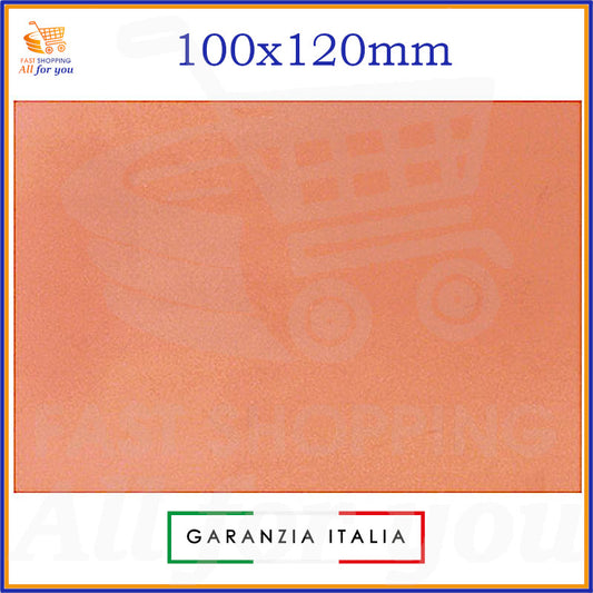 Piastra ramata in vetronite di colore rame/marrone, con dimensioni 100x120mm, ideale per la creazione di circuiti stampati (PCB). Il prodotto è antiossidante e include la Garanzia Italia.