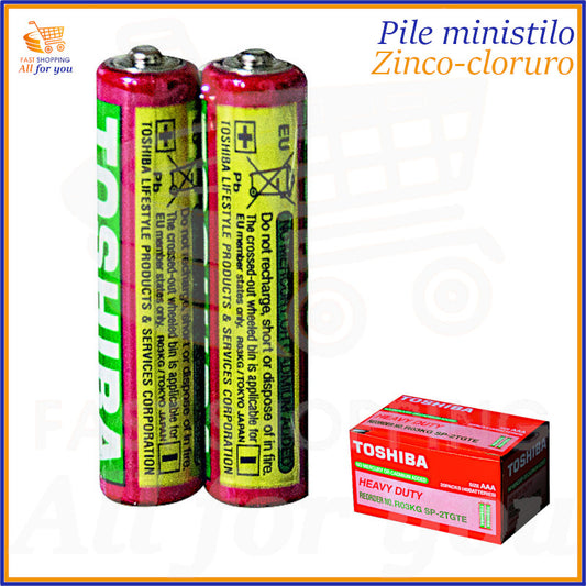 Confezione da 2 pile ministilo AAA Toshiba Heavy Duty, tecnologia zinco-cloruro.
