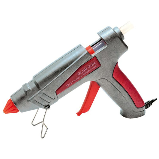 Pistola incollatrice elettronica a caldo da 40W max 100W con avanzamento automatico e supporto di appoggio, ideale per bricolage e riparazioni.