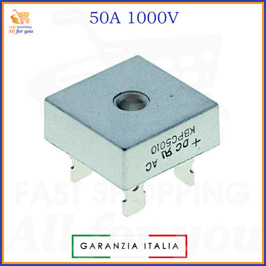 Ponte diodi raddrizzatore KBPC5010 50A 1000V con foro centrale per fissaggio e terminali a saldare