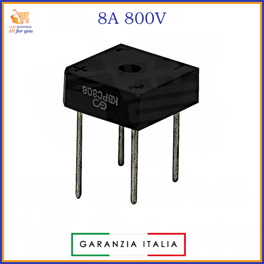 Ponte raddrizzatore KBPC808 8A 800V con terminali verticali a saldare per montaggio su circuito stampato
