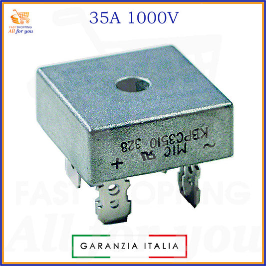 Ponte diodi raddrizzatore KBPC3510 35A 1000V con terminali Faston e foro per dissipatore