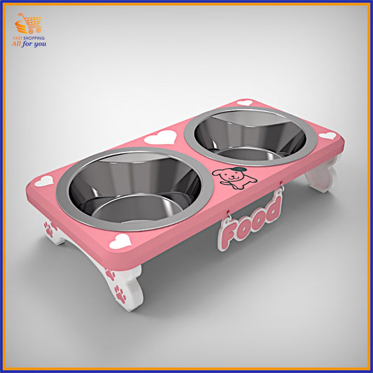 Portaciotole doppio per cani o gatti in PETG rosa con decorazioni a cuori e nome personalizzabile