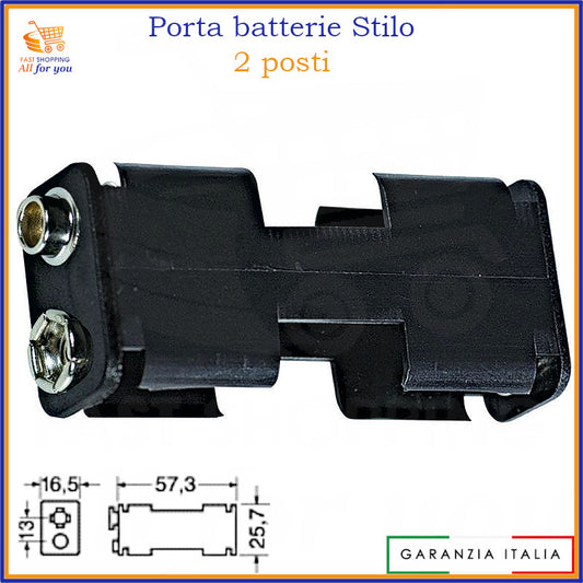 Portapile doppio aperto per 2 pile stilo AA con connessione a bottone (snap connector), vista frontale.