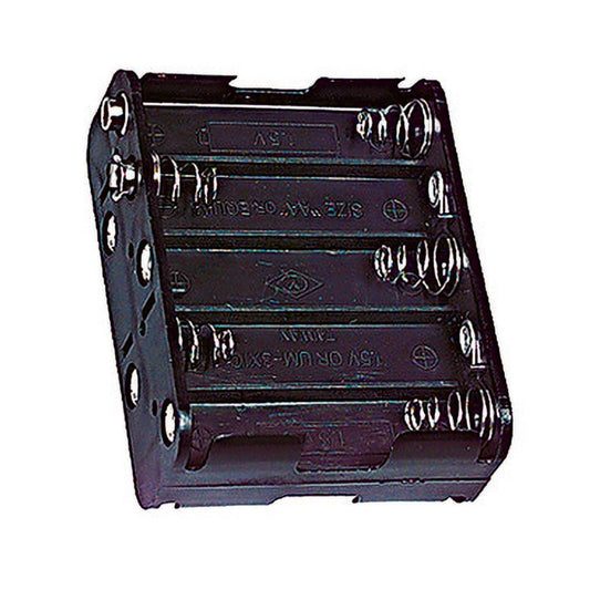 Portapile aperto in polipropilene nero per 10 pile stilo AA con clip a bottone snap connector