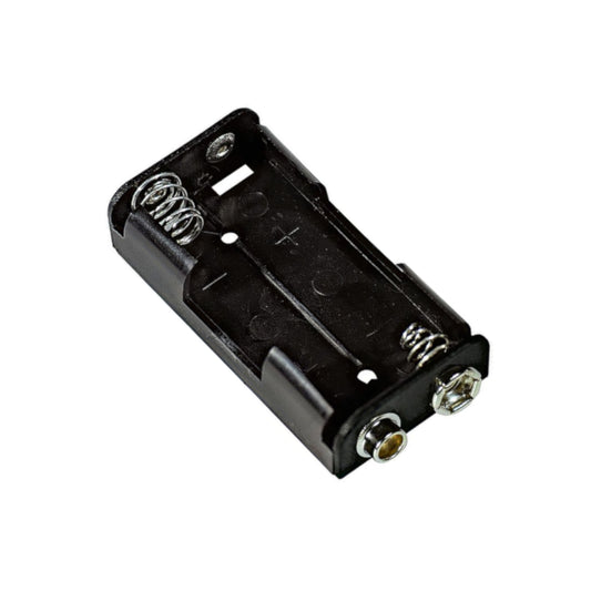 Portapile in polipropilene nero per 2 pile stilo AA in serie con clip a bottone snap connector