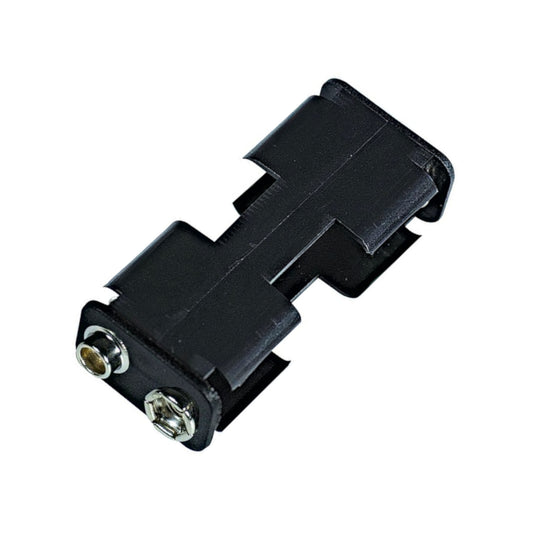 Portapile aperto in polipropilene nero per 2 pile stilo AA con clip a bottone snap connector