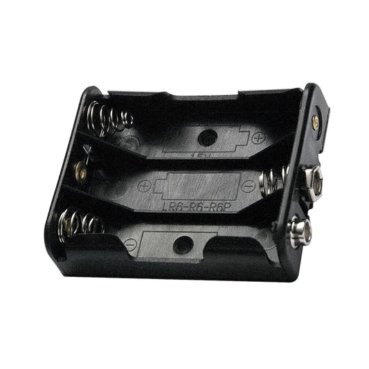 Portapile aperto in polipropilene nero per 3 pile stilo AA con clip a bottone snap connector