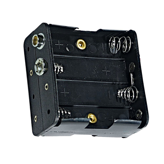 Portapile aperto in polipropilene nero per 8 pile stilo AA con clip a bottone snap connector