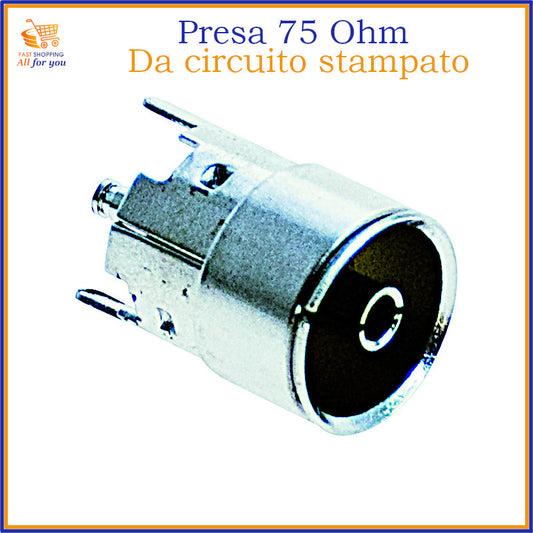 Presa coassiale 75 Ohm da circuito stampato, tipo PAL, per antenna TV, con connessione a saldare
