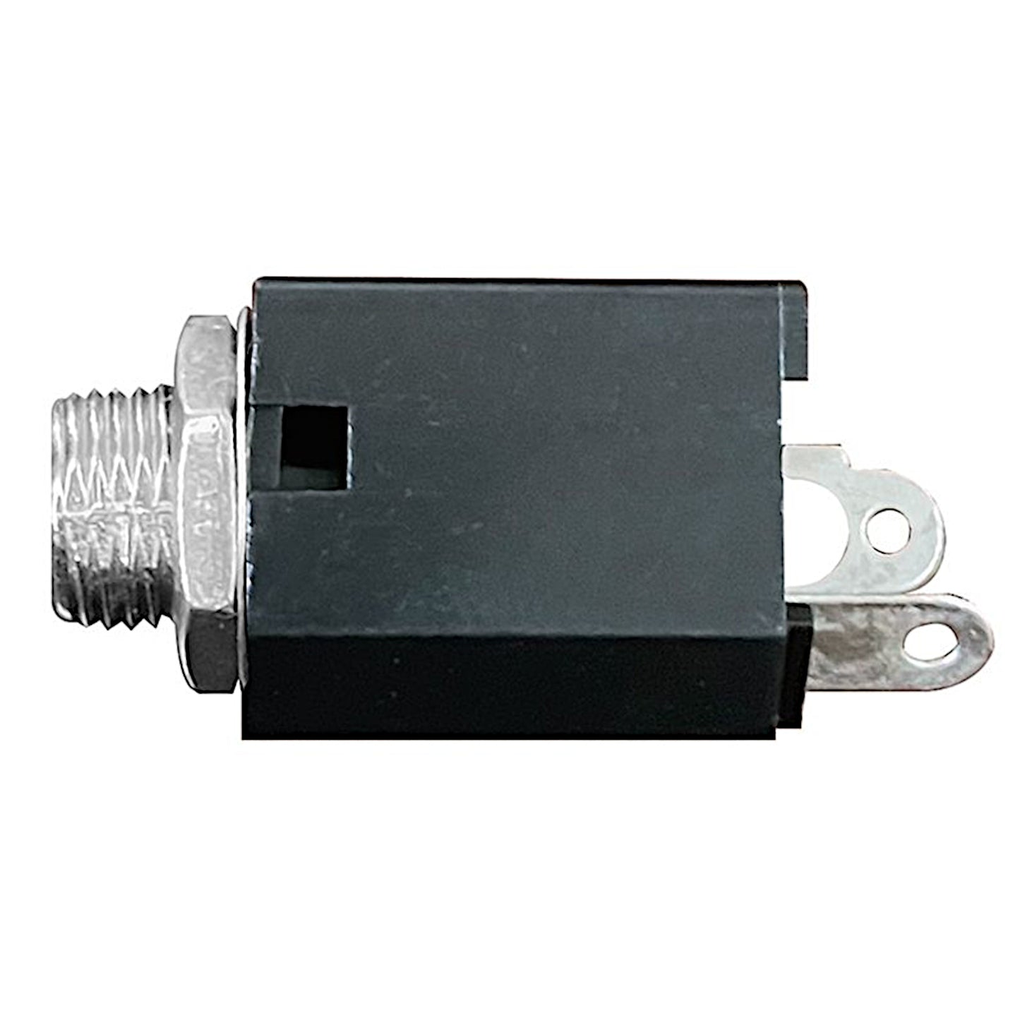 Presa jack audio mono 6.3mm femmina da pannello con corpo metallico e terminali a saldare, ideale per amplificatori, mixer e strumenti musicali.