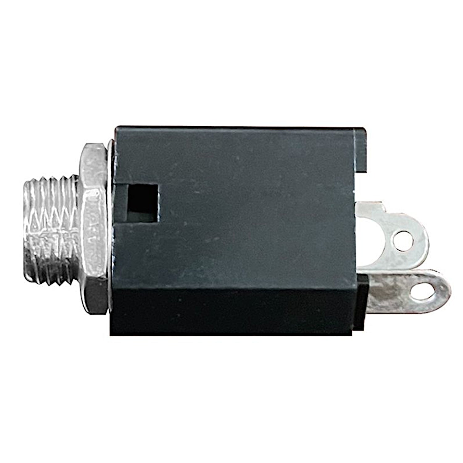 Presa jack audio mono 6.3mm femmina da pannello con corpo metallico e terminali a saldare, ideale per amplificatori, mixer e strumenti musicali.