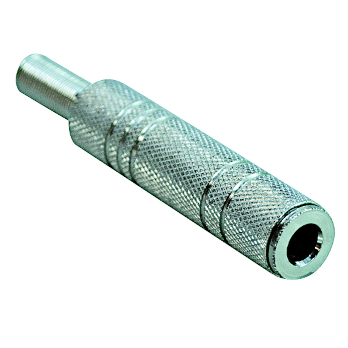 Presa jack audio stereo 6.3mm femmina volante con corpo interamente in metallo zigrinato e guidacavo integrato