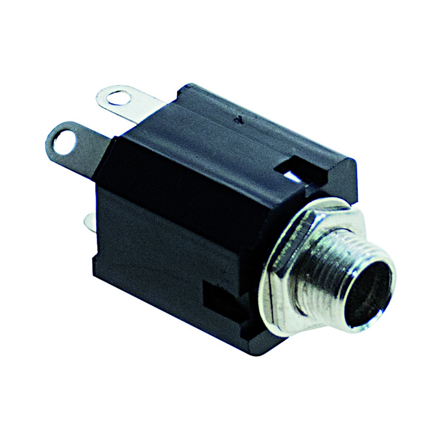Presa jack audio stereo 6.3mm femmina da pannello con interruttore NC integrato e terminali a saldare, ideale per amplificatori, mixer e apparecchiature audio.