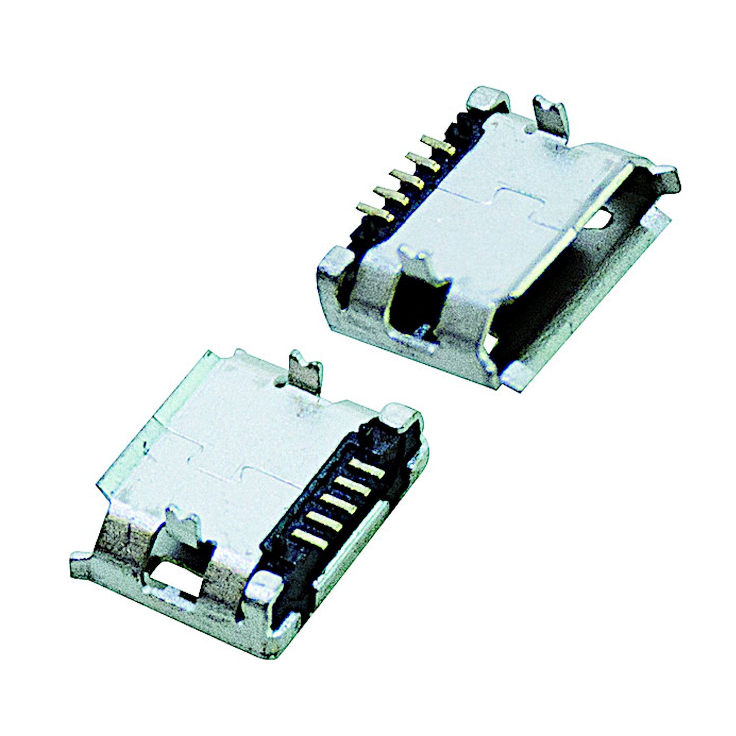 Presa Micro USB 5 Tipo B femmina da pannello con terminali per circuito stampato PCB, ideale per la riparazione di smartphone, tablet e power bank.