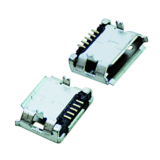Presa Micro USB 5 Tipo B femmina da pannello con terminali per circuito stampato PCB, ideale per la riparazione di smartphone, tablet e power bank.