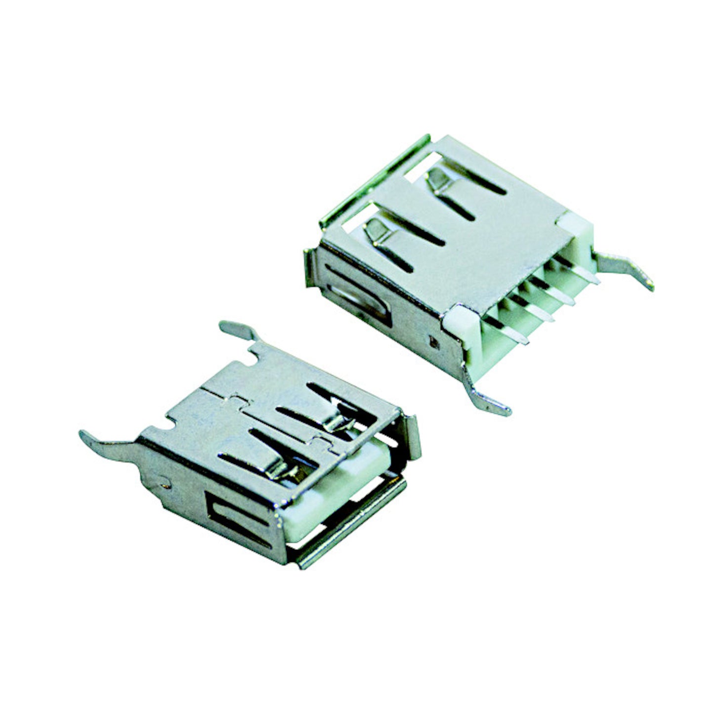 Presa USB Tipo A femmina da pannello con terminali a 180° per circuito stampato PCB, ideale per riparazioni e pannelli I/O personalizzati.