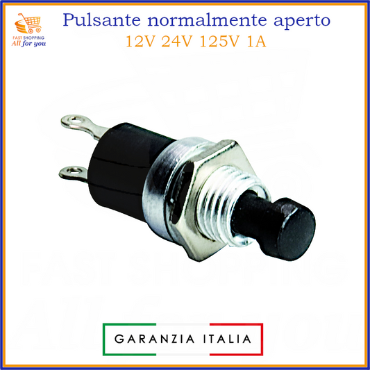 Pulsante nero momentaneo normalmente aperto (NA) da pannello, portata 1A 125V.