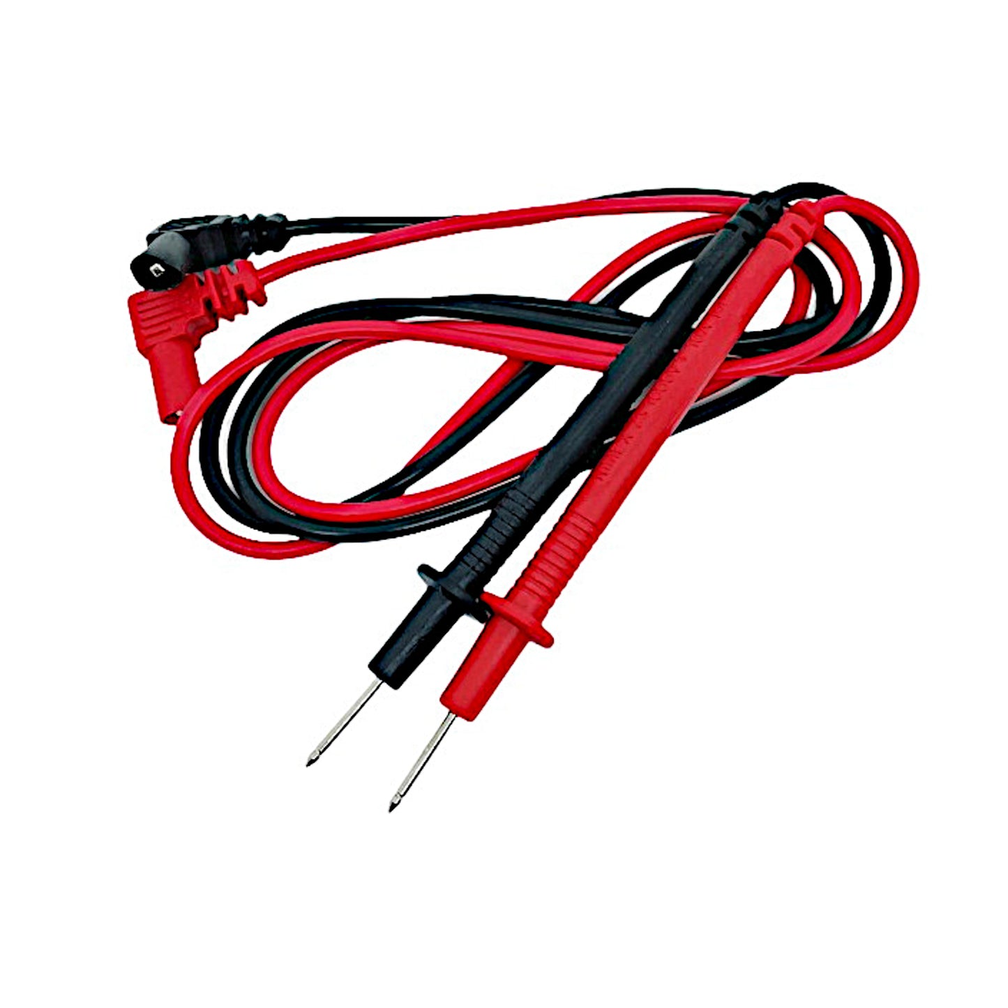 Coppia di puntali di ricambio rossi e neri per tester e multimetro con punte sottili da 2mm e cavo lungo 70cm per misurazioni elettroniche precise.