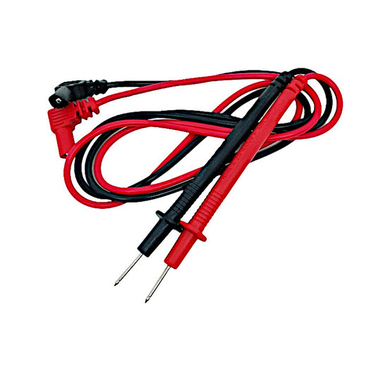 Coppia di puntali di ricambio rossi e neri per tester e multimetro con punte sottili da 2mm e cavo lungo 70cm per misurazioni elettroniche precise.
