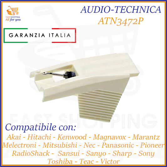 Puntina di ricambio per giradischi di colore rosso/nero, compatibile con testine Audio-Technica ATN3472P e altri modelli.