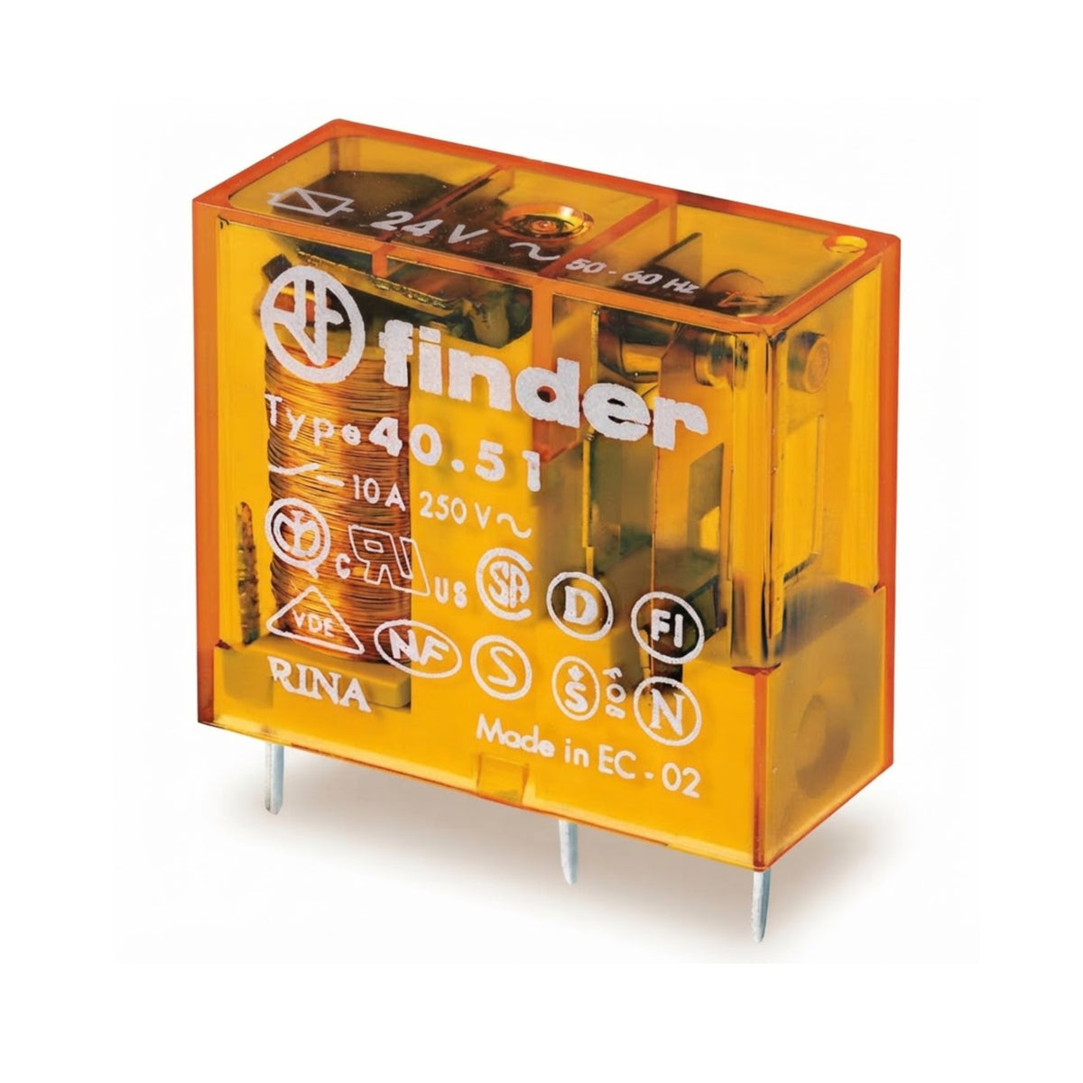 Relè miniatura Finder 40.51 24VDC 10A SPDT a un scambio per circuito stampato PCB