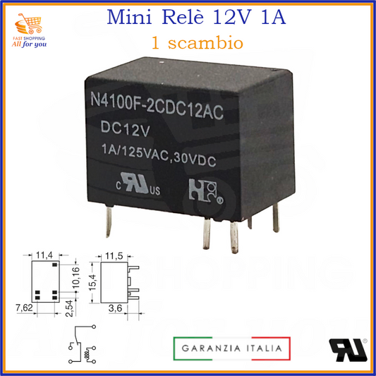 Relè subminiatura 12V 1A 1 scambio SPDT N4100F-2 per circuiti elettronici
