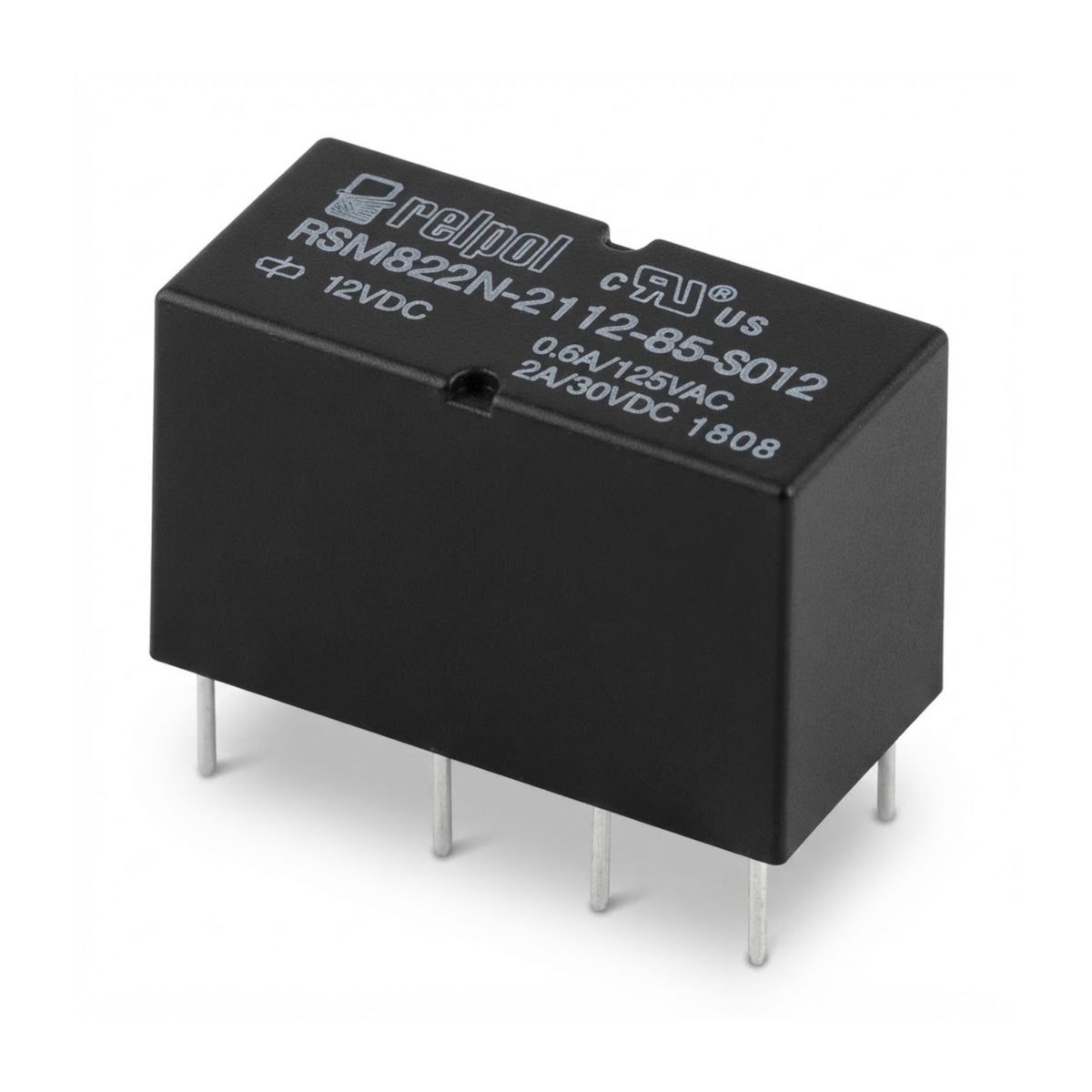 Relè subminiatura PCB Relpol RSM822N 12VDC 2A DPDT con contatti AgNi Au per circuito stampato