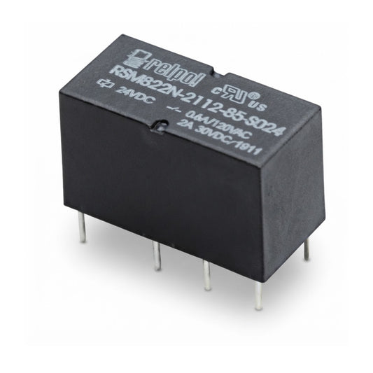 Relè subminiatura PCB Relpol RSM822N 24VDC 2A DPDT con contatti AgNi Au per circuito stampato