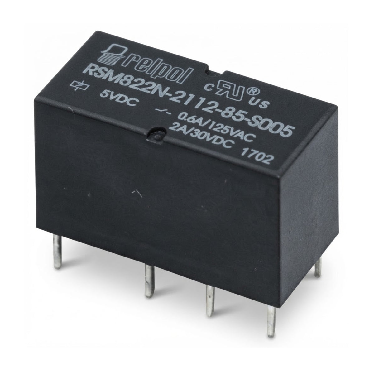 Relè subminiatura PCB Relpol RSM822N 5VDC 2A DPDT con contatti AgNi Au per circuito stampato