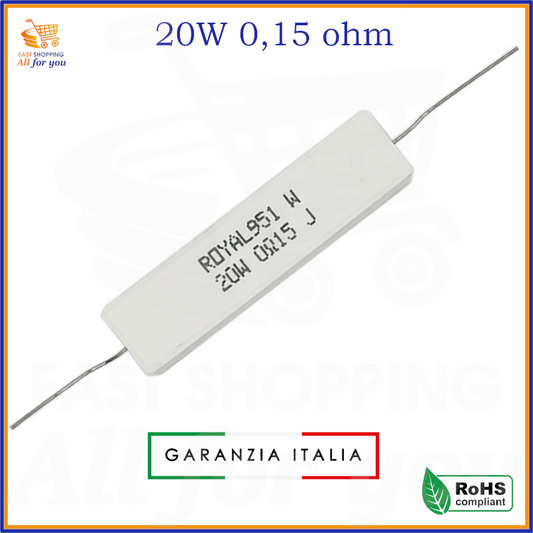 Resistenza ceramica 20W 0,15 ohm a filo avvolto Royal con reofori assiali
