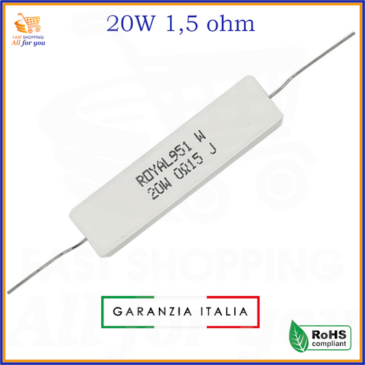 Resistenza a filo 1.5 ohm 20W Royal ceramica assiale