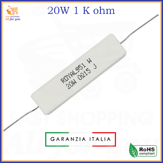 Resistenza Royal 1K Ohm 20W in ceramica assiale a filo per elettronica