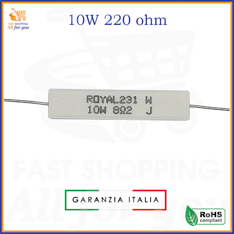 Resistenza ceramica a filo 220 Ohm 10W ROYAL
