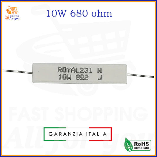 Resistenza ceramica a filo 680 Ohm 10W ROYAL