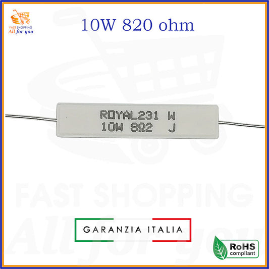 Resistenza ceramica a filo 820 Ohm 10W ROYAL