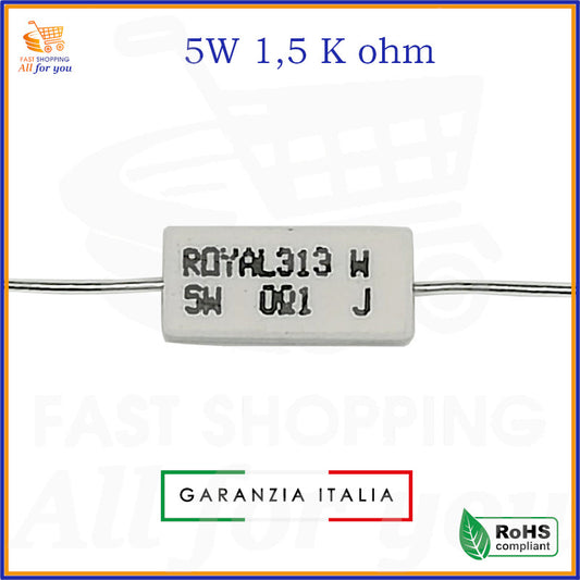 Resistenza ceramica 1,5 kΩ 5W a filo